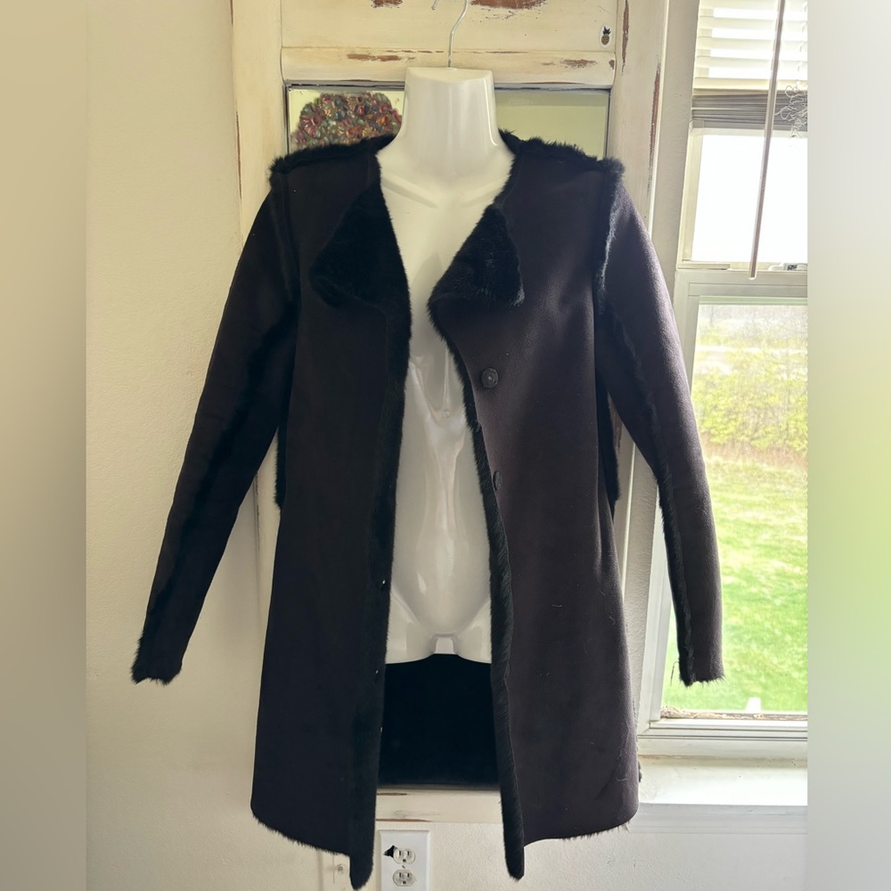 Long black faux fur coat